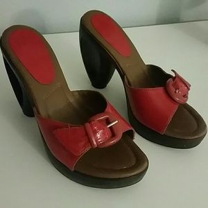Shiny red 4" wooden heels